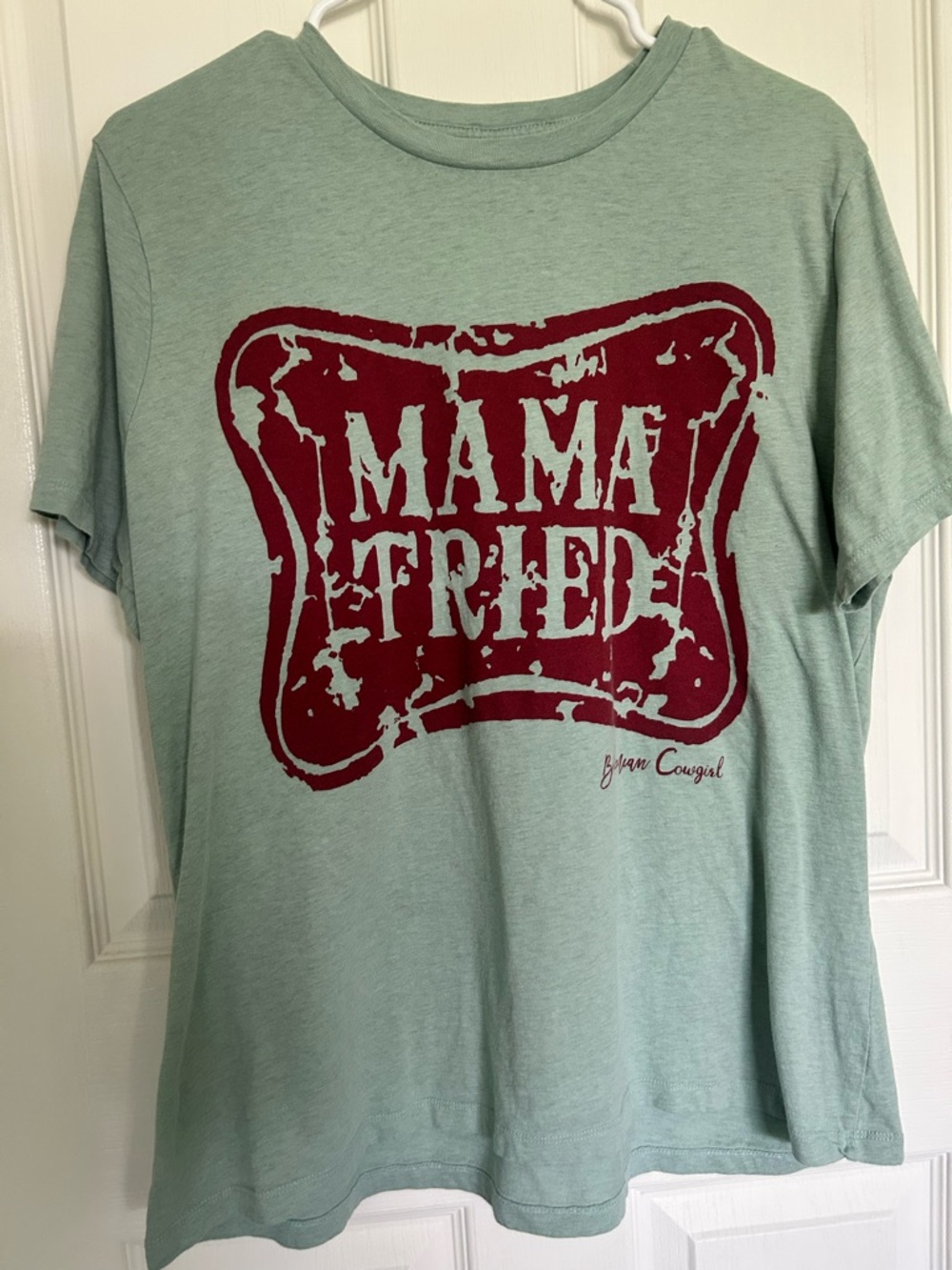 Bohemian Cowgirl Mama Tried Short Sleeve Tee - Sage/Red - Picture 2 of 4
